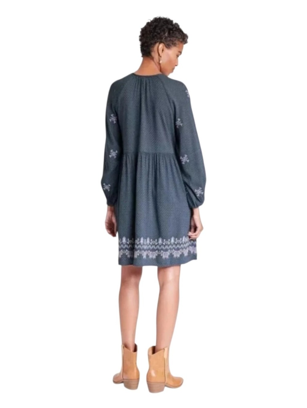 Knox Rose Balloon Sleeve Embroidered Dress in Navy Size Large Long Sleeves - Picture 2 of 12